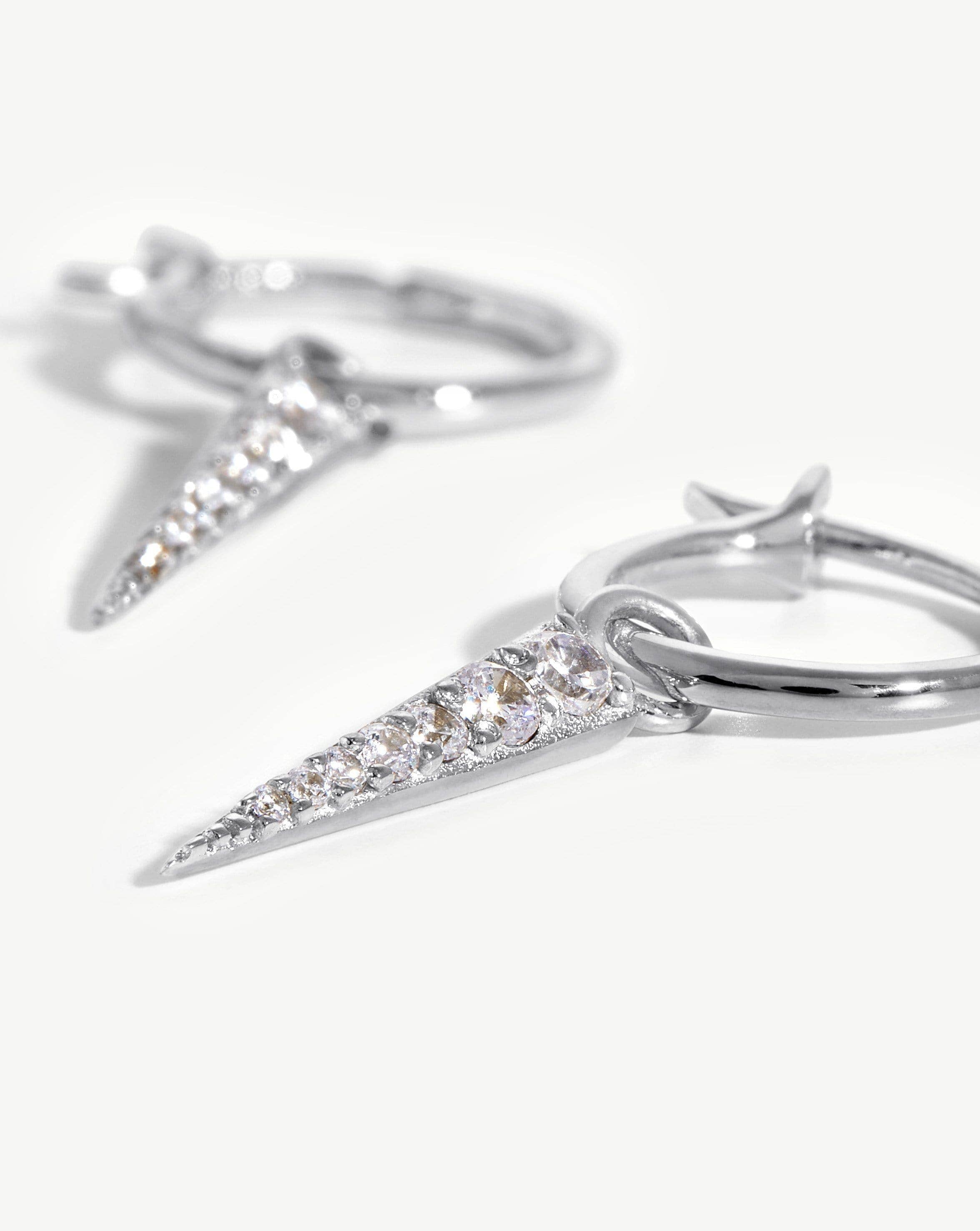 Small Pave Spike Charm Hoop Earrings