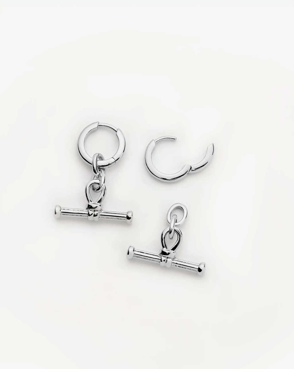 Ridge T-Bar Drop Huggies | Silver Plated